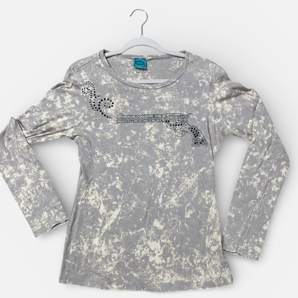 Cowboy Hardware Tops - Cowgirl Hardware Women’s XL Long Sleeve Rhinestone Revolver Graphic Shirt